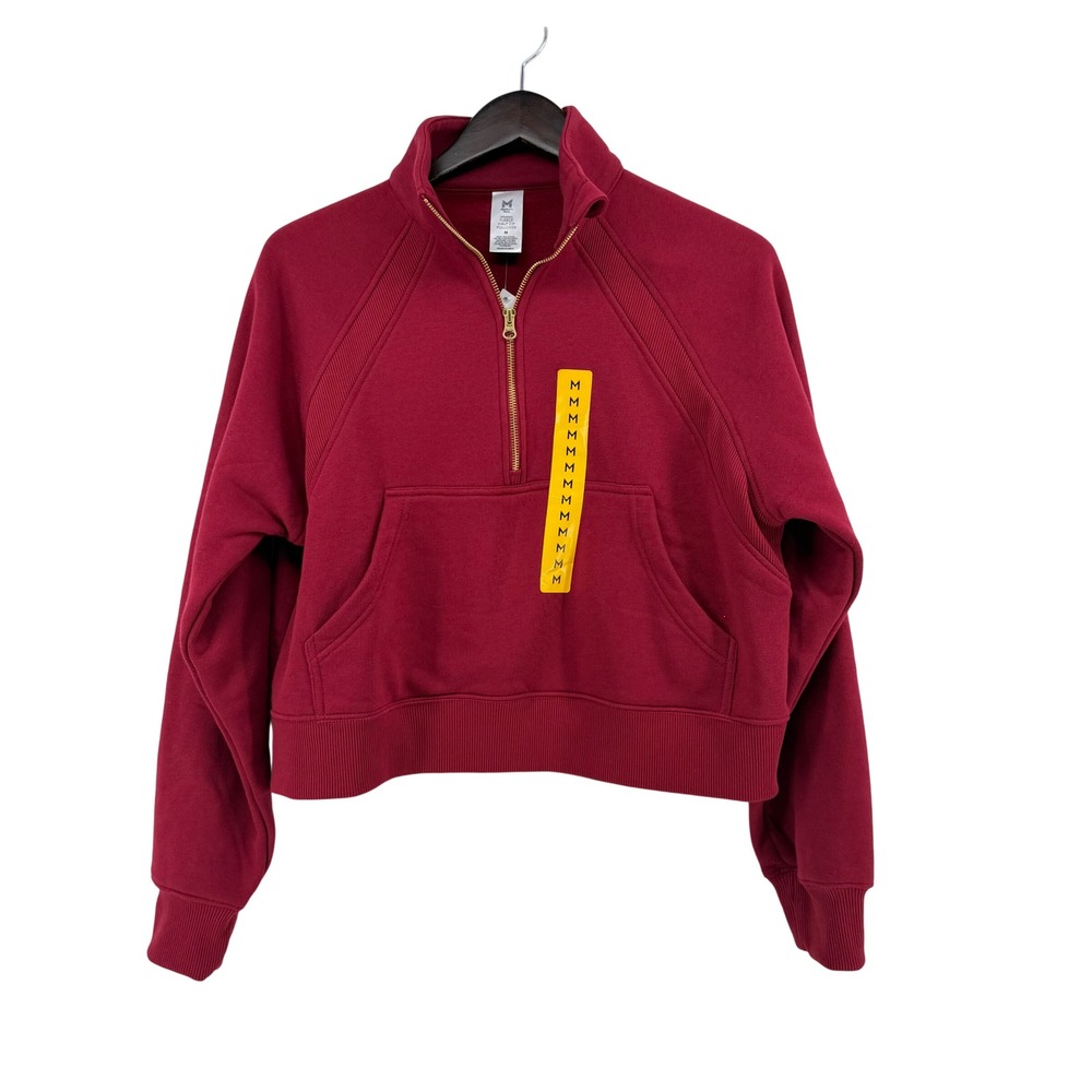 Member's Mark Womens Fleece Half Zip Pullover Red Cropped Sweatshirt M Cozy